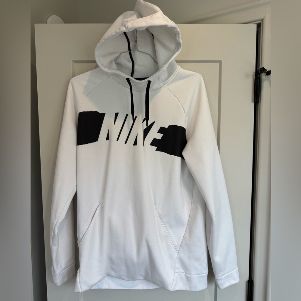Nike Dri-Fit Graphic Hoodie White Black Logo Size L
